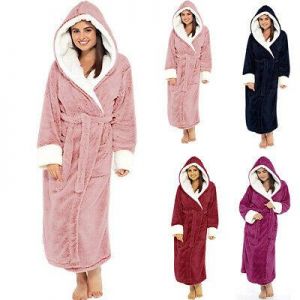Ladies Snuggle Dressing Gown Robes Soft Extra Long Fleece Hoodie Bathrobe Gown