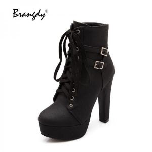 max11 SALE  Brangdy Woman Lace Autumn Boots Womens Ladies Chunky High heel Platform Black Sexy Zipper Ankle Boots Punk Goth shoes